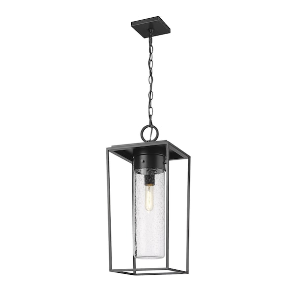 Sheridan 1 Light Outdoor Chain Mount Ceiling Fixture, Black And Seedy